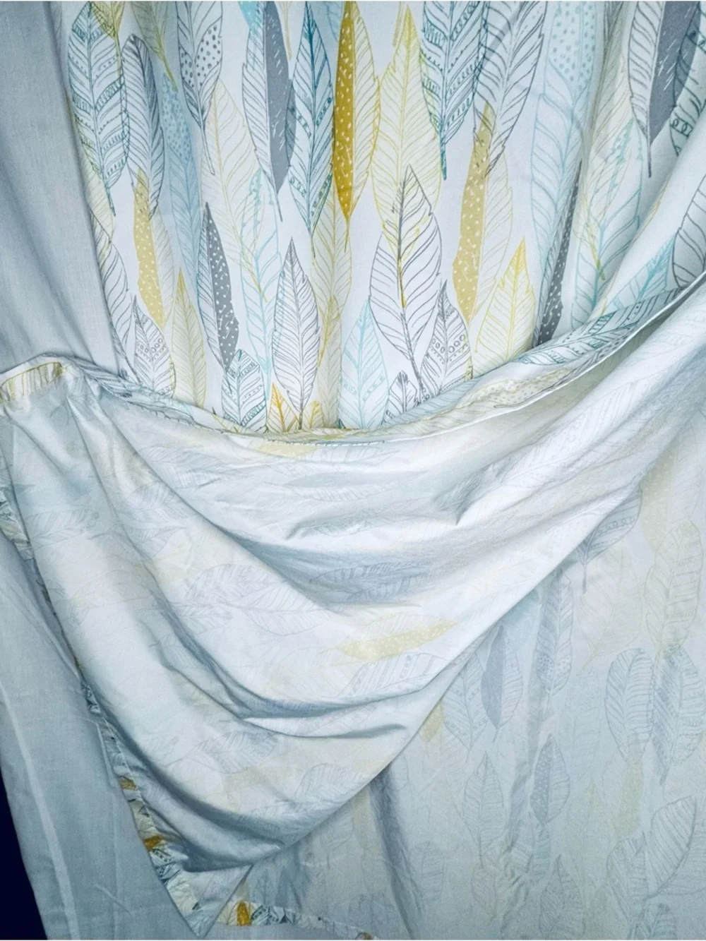 Feather Print Shower Curtain in Yellow, Teal & Gray